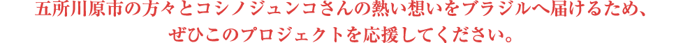 五所川原市の方々とコシノジュンコさんの熱い想いをブラジルへ届けるため、ぜひこのプロジェクトを応援してください。